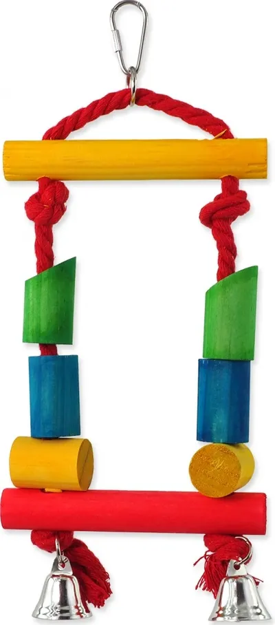 BIRD JEWEL Houpačka dřevěná s lanem barevná 25 cm 1
