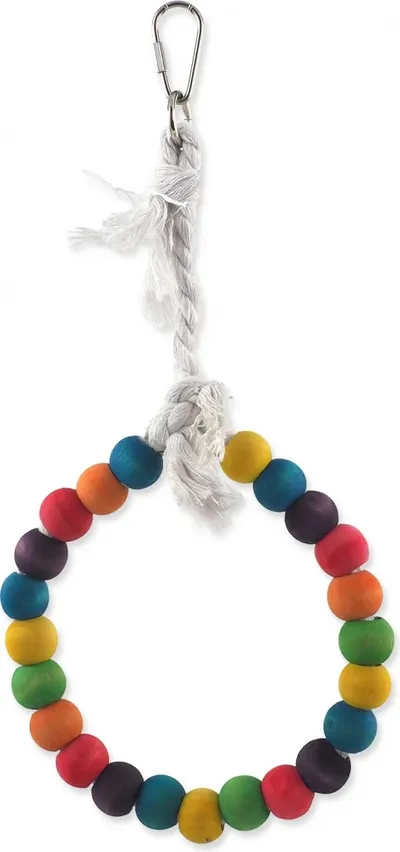 BIRD JEWEL Houpačka dřevěná s lanem barevná kruh 15 cm 1