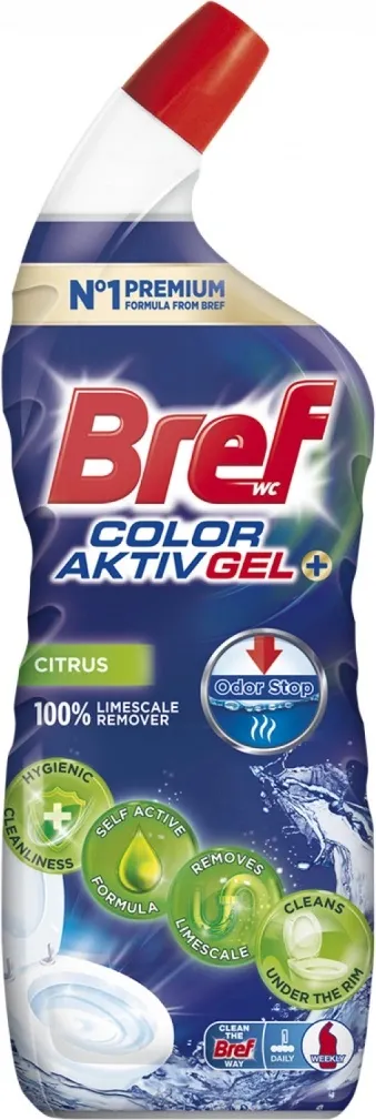 Bref Excellence Gel Color Aktiv+ Limescale Citrus gelový WC čistič 700 ml 1