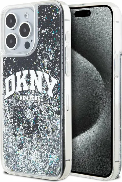 DKNY Liquid Glitter Arch Logo Zadní Kryt-Černá / iPhone 14 Pro Max 1