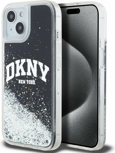 DKNY Liquid Glitter Arch Logo Zadní Kryt pro iPhone 14-Černá 1