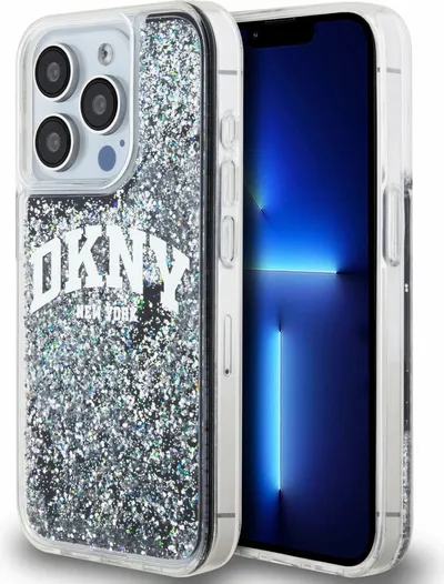 DKNY Liquid Glitter Arch Logo Zadní Kryt pro iPhone 15-Černá 1