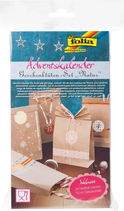 Folia Adventní kalendář dárkové papírové tašky přírodní 1
