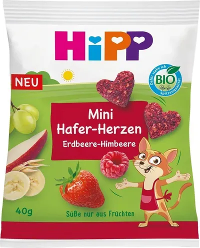 HiPP BIO Srdíčka ovocno-obilná Jahoda-Malina 40 g 1
