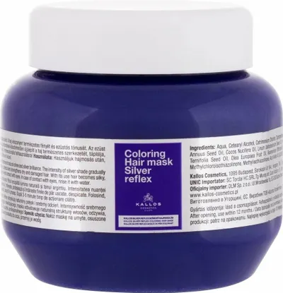 Kallos stříbrná maska proti žlutému nádechu vlasů Coloring Hair Mask Silver Reflex 275 ml 1