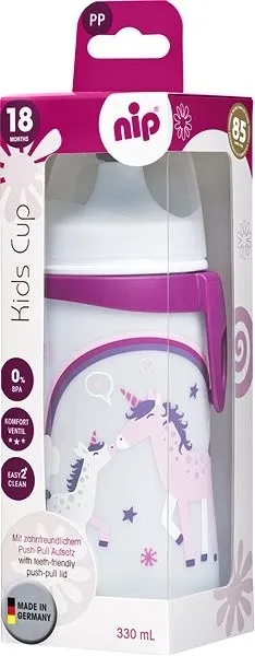 Nip Kids cup láhev s pítkem jednorožeč růžová holka 330 ml 1