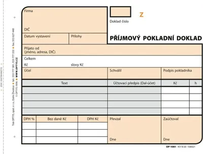 Optys 1081 Příjmový pokladní doklad samopropisovací číslovaný 2x50 listů 1