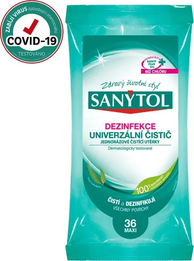 SANYTOL Dezinfekční univerzální čistící utěrky s vůní Eukalyptu 36 ks 1