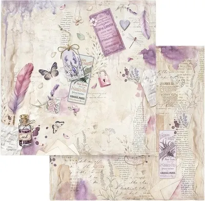 Stamperia oboustranný papír na scrapbook 1 ks Levandule a text 1