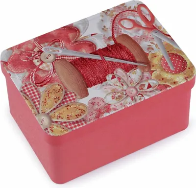 Stoklasa Krabička na šití a jehly, plechová 90322/5 růžová, špulka nití, 9,5 x 12,5 x 6,5cm (obdélník) 1